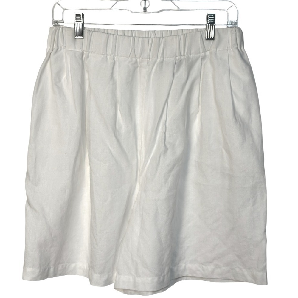 WilliWear Sport White High Waist Linen Shorts Elastic Waist Pull On Casual Small